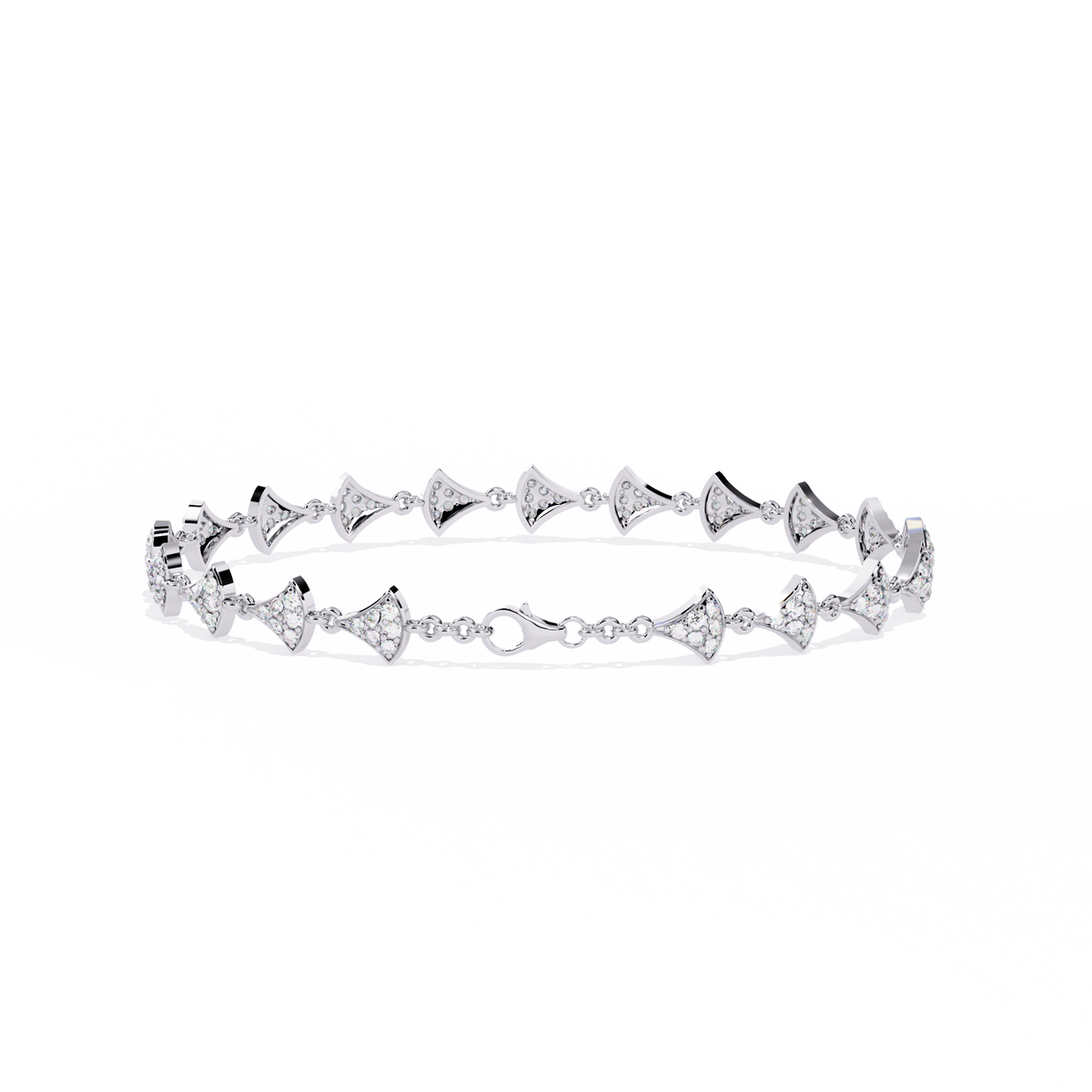 White Gold Diamond Uniform Pavé Fan Link Bracelet