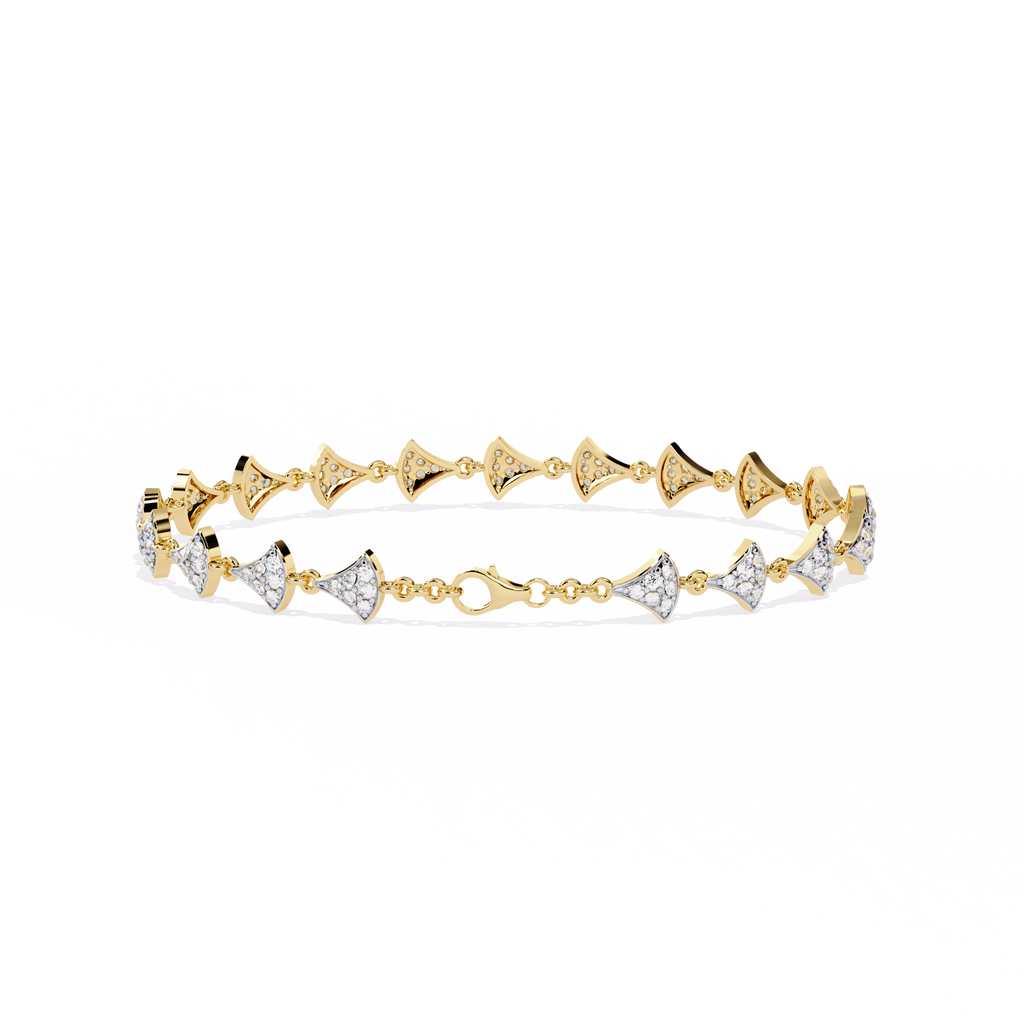 Yellow Gold Pavé Fan Mirrored Link Bracelet