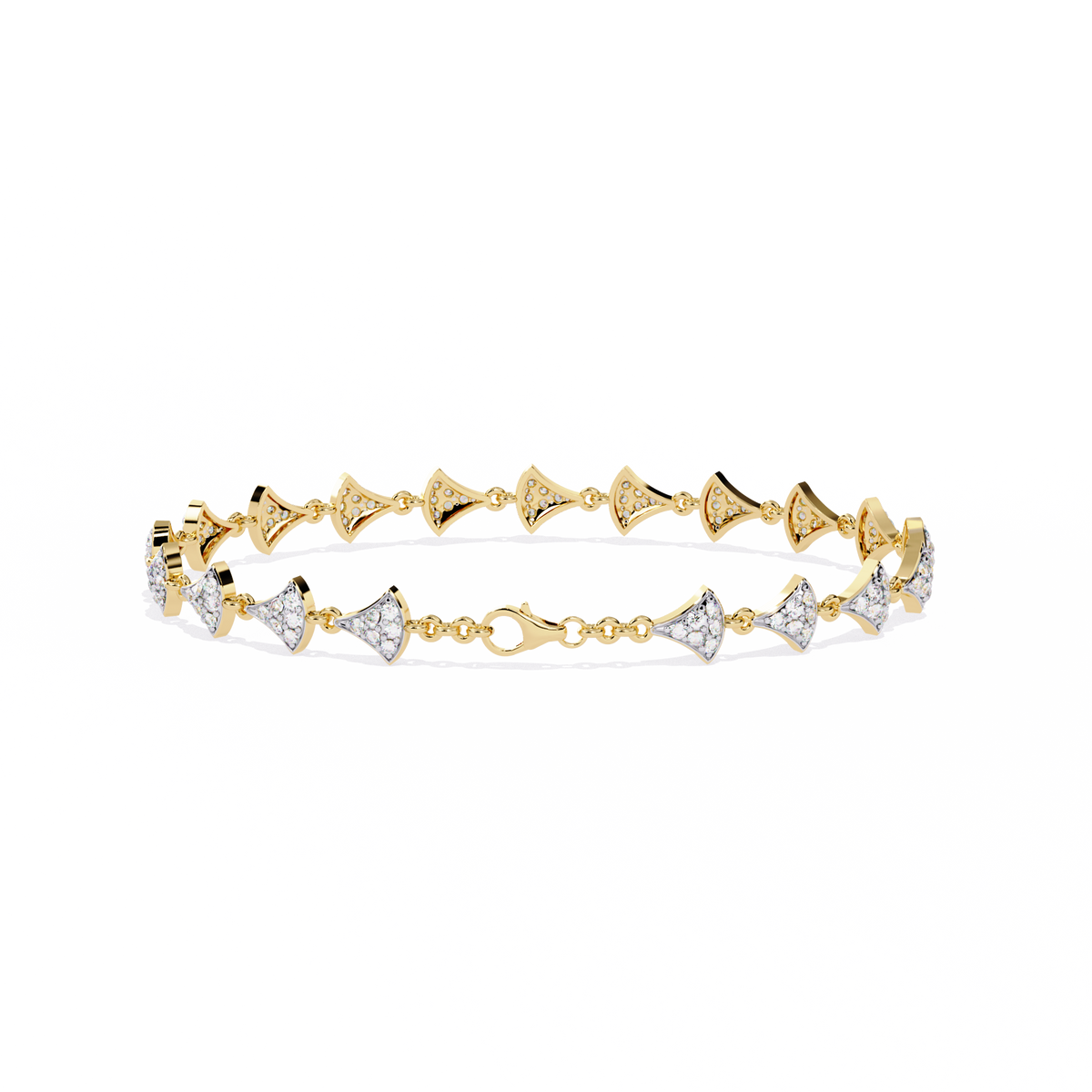 Yellow Gold Pavé Fan Mirrored Link Bracelet