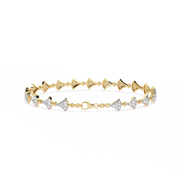 Yellow Gold Pavé Fan Mirrored Link Bracelet