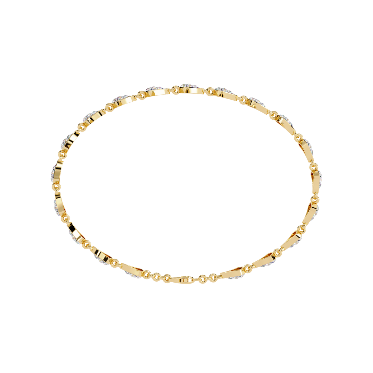 Yellow Gold Pavé Fan Mirrored Link Bracelet