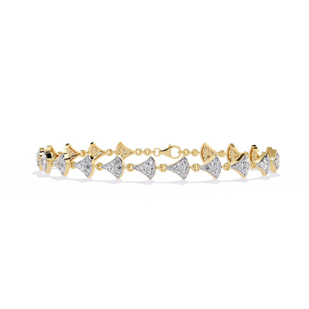 Yellow Gold Pavé Fan Mirrored Link Bracelet