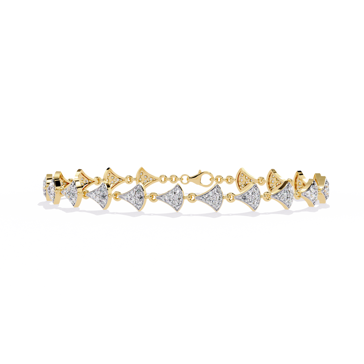 Yellow Gold Pavé Fan Mirrored Link Bracelet