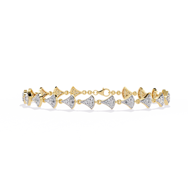 Yellow Gold Pavé Fan Mirrored Link Bracelet