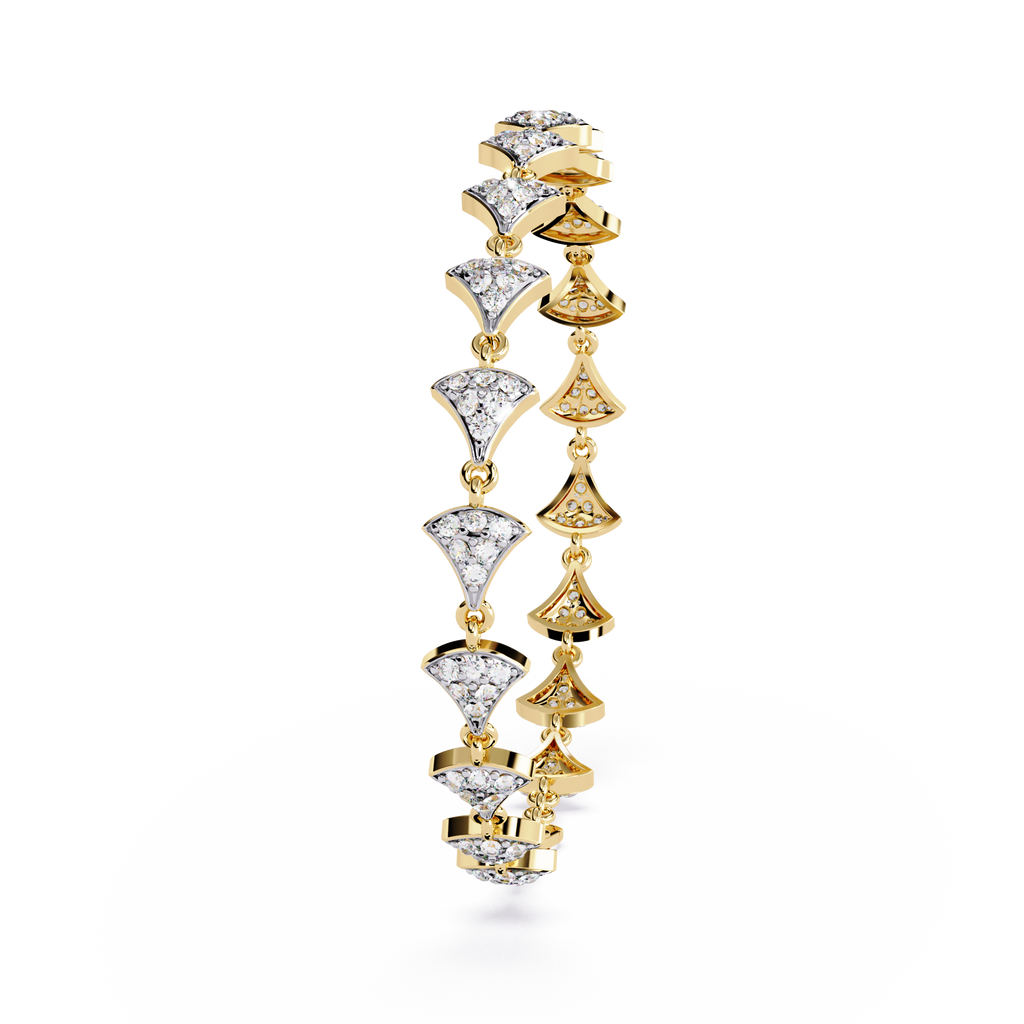 Yellow Gold Pavé Fan Mirrored Link Bracelet
