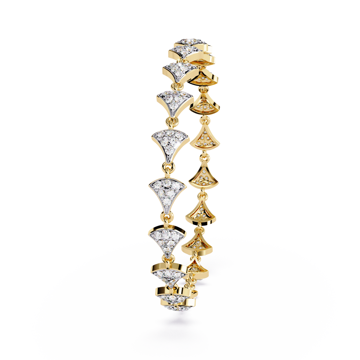 Yellow Gold Pavé Fan Mirrored Link Bracelet