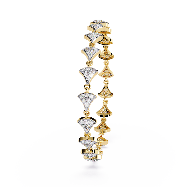 Yellow Gold Pavé Fan Mirrored Link Bracelet