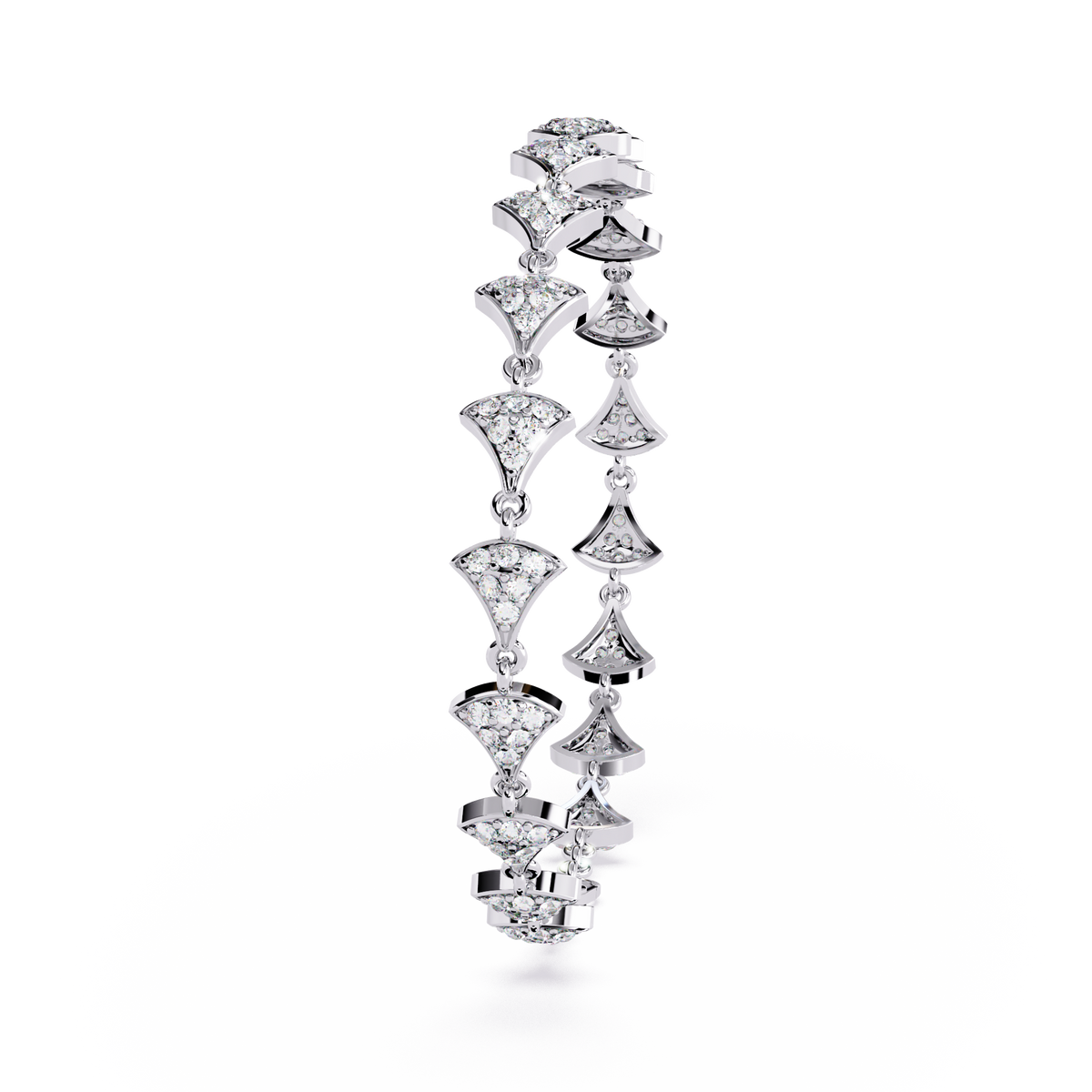 White Gold Diamond Uniform Pavé Fan Link Bracelet