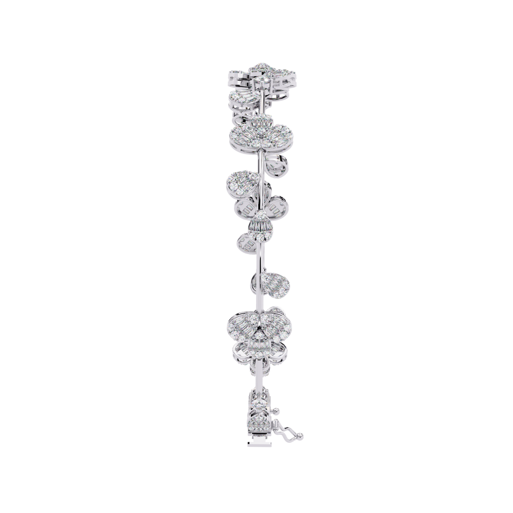 White Gold Diamond Baguette Petal Blossom Vine Bracelet