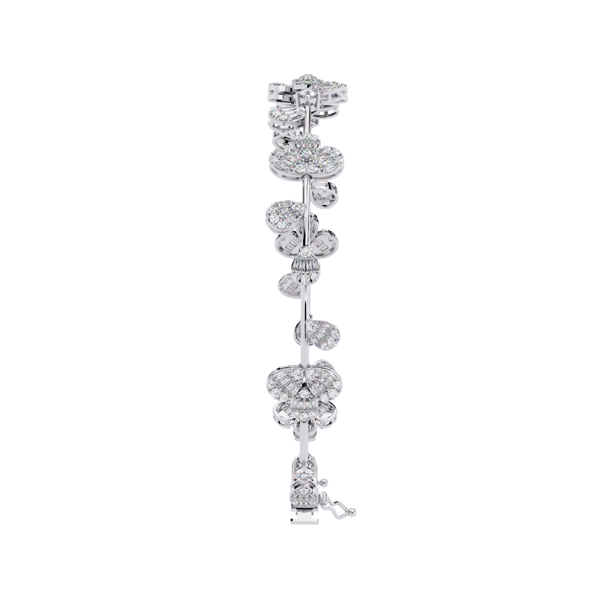 White Gold Diamond Baguette Petal Blossom Vine Bracelet