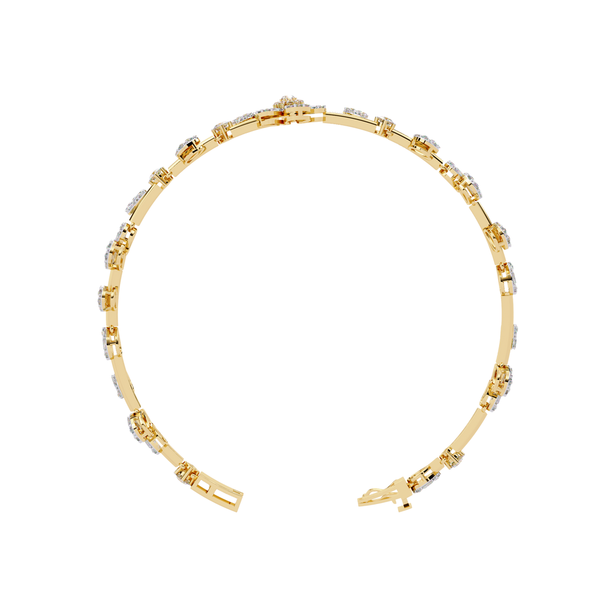 Yellow Gold Baguette Petal Flower Vine Bracelet