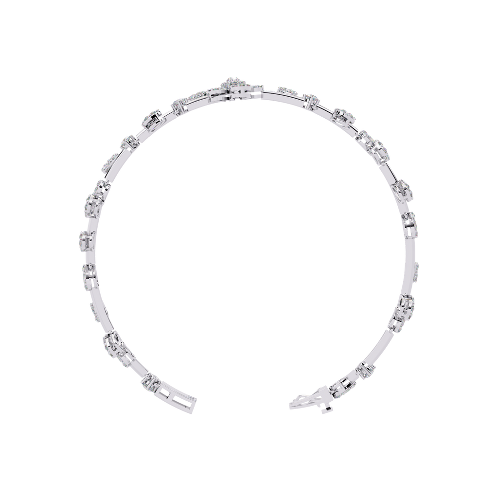 White Gold Diamond Baguette Petal Blossom Vine Bracelet