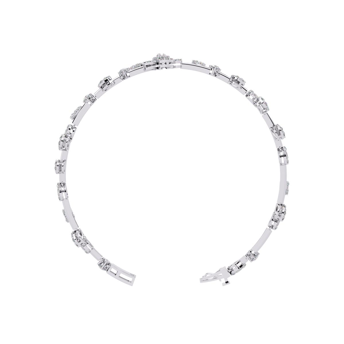 White Gold Diamond Baguette Petal Blossom Vine Bracelet