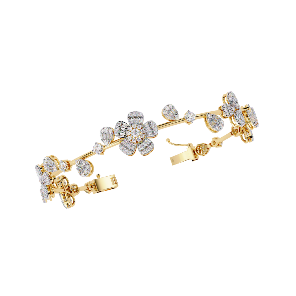 Yellow Gold Baguette Petal Flower Vine Bracelet
