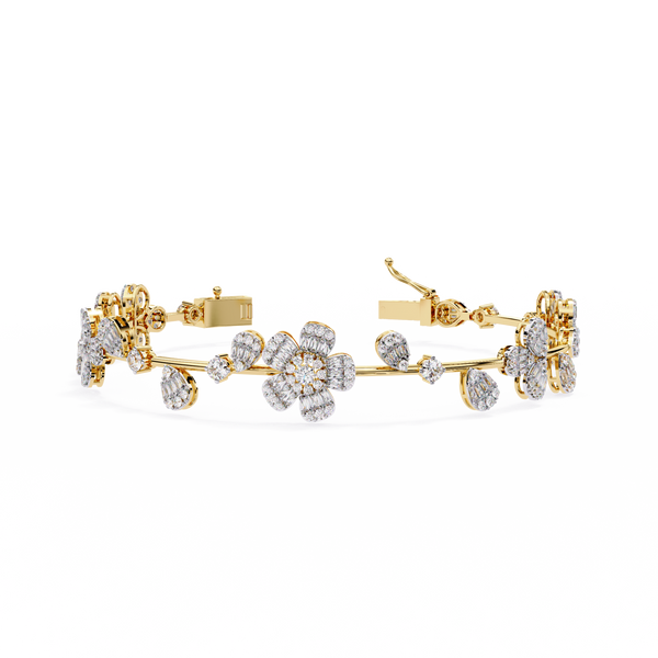 Yellow Gold Baguette Petal Flower Vine Bracelet