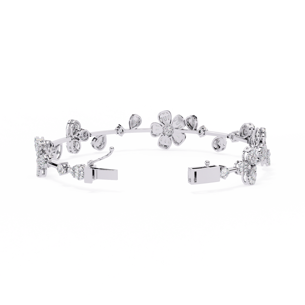 White Gold Diamond Baguette Petal Blossom Vine Bracelet