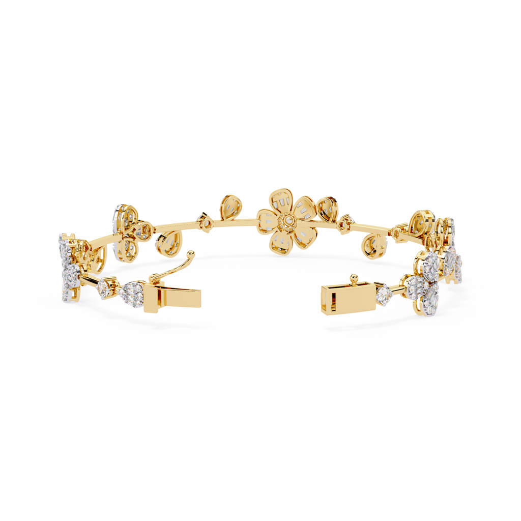 Yellow Gold Baguette Petal Flower Vine Bracelet