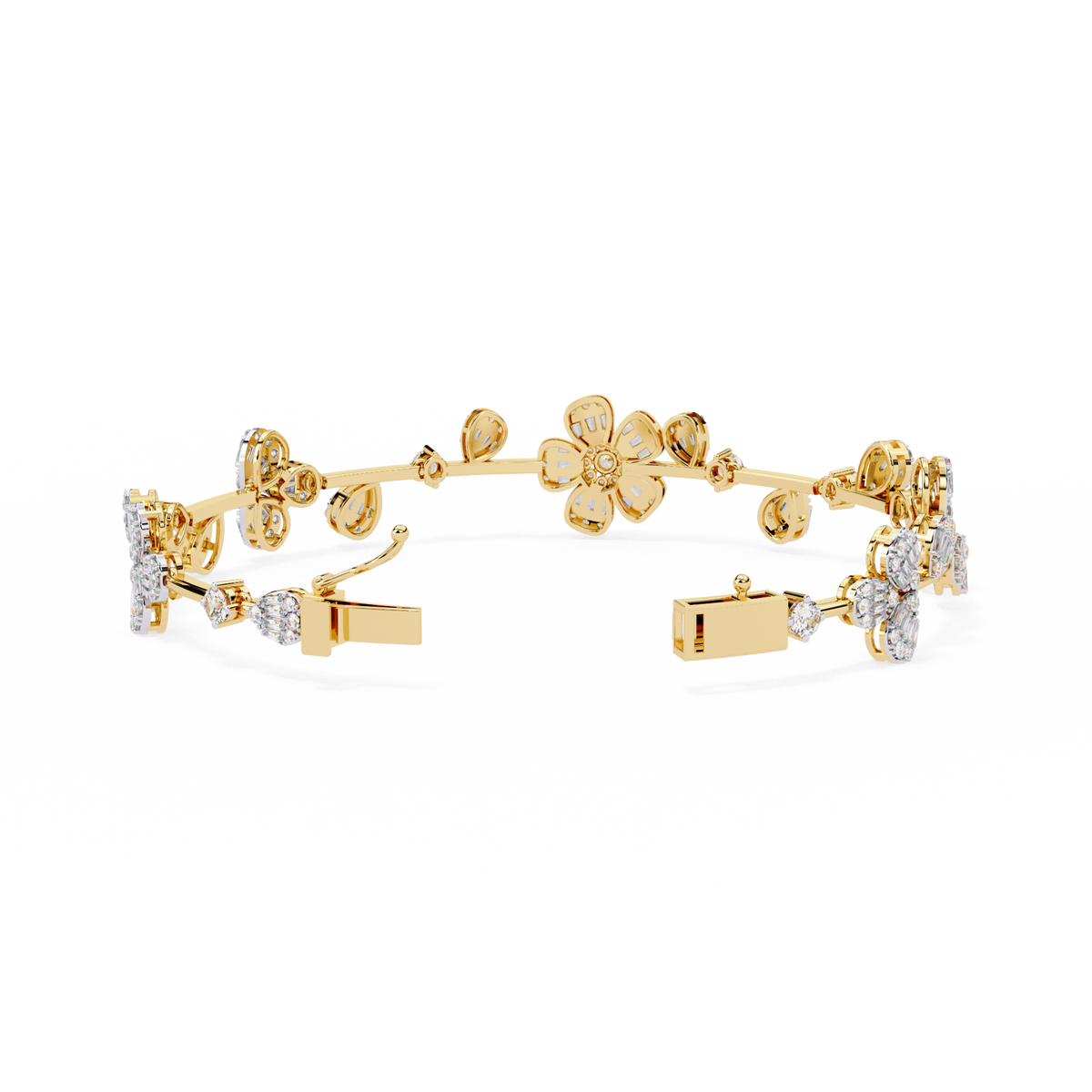 Yellow Gold Baguette Petal Flower Vine Bracelet