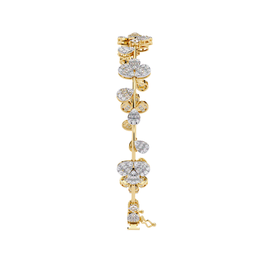 Yellow Gold Baguette Petal Flower Vine Bracelet