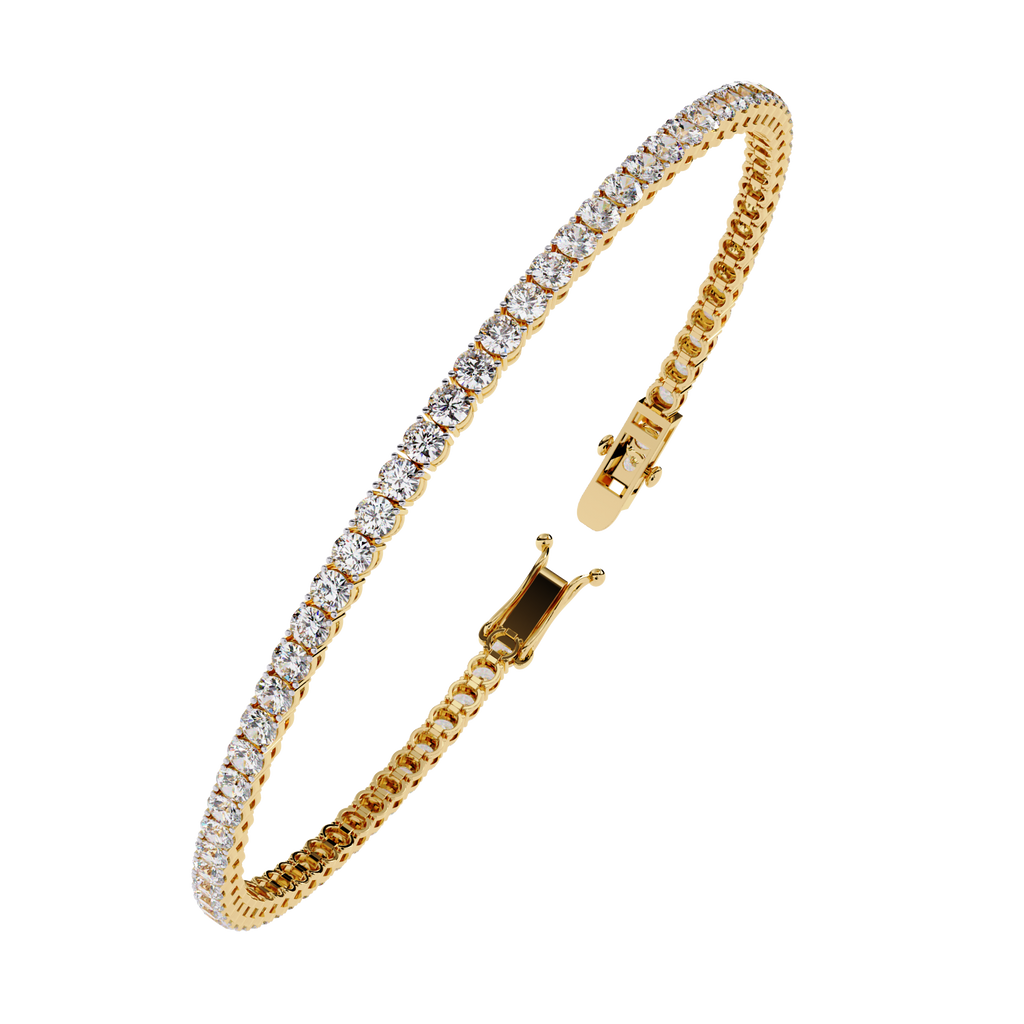Yellow Gold Wide-Claw Round Diamond Tennis Bracelet