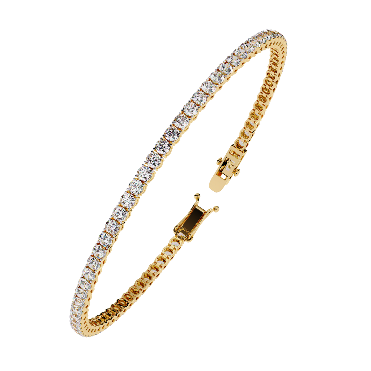 Yellow Gold Wide-Claw Round Diamond Tennis Bracelet