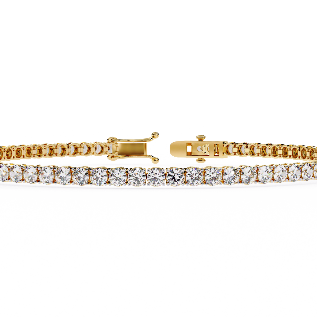 Yellow Gold Wide-Claw Round Diamond Tennis Bracelet