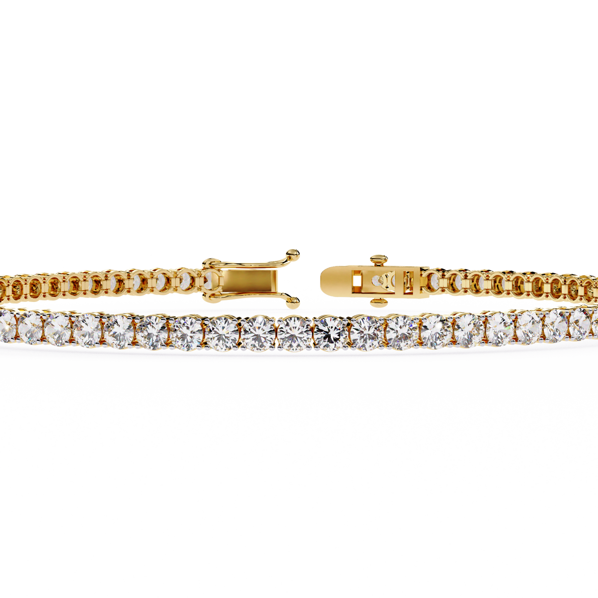 Yellow Gold Wide-Claw Round Diamond Tennis Bracelet