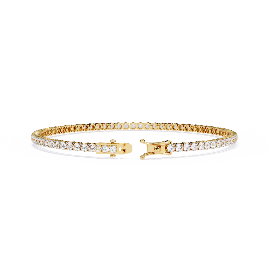 Yellow Gold Wide-Claw Round Diamond Tennis Bracelet