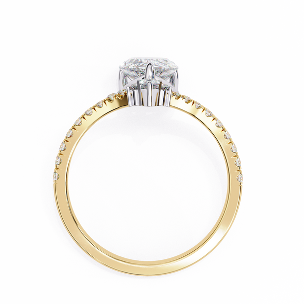 Yellow Gold Pear Cut Diamond Crown Ring with Marquise Accent