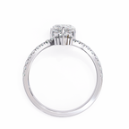 White Gold Pear Cut Diamond Crown Ring with Marquise Accent and Pavé Chevron Band
