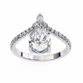 White Gold Pear Cut Diamond Crown Ring with Marquise Accent and Pavé Chevron Band