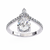 White Gold Pear Cut Diamond Crown Ring with Marquise Accent and Pavé Chevron Band