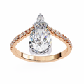 Rose Gold Pear Cut Diamond Crown Ring with Marquise Accent and Pavé Chevron Band