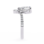 White Gold Pear Cut Diamond Crown Ring with Marquise Accent and Pavé Chevron Band