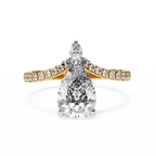 Yellow Gold Pear Cut Diamond Crown Ring with Marquise Accent