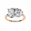 Rose Gold Toi et Moi Oval and Round Cut Two Stone Diamond Ring