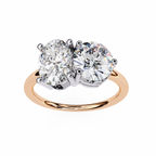 Rose Gold Toi et Moi Oval and Round Cut Two Stone Diamond Ring
