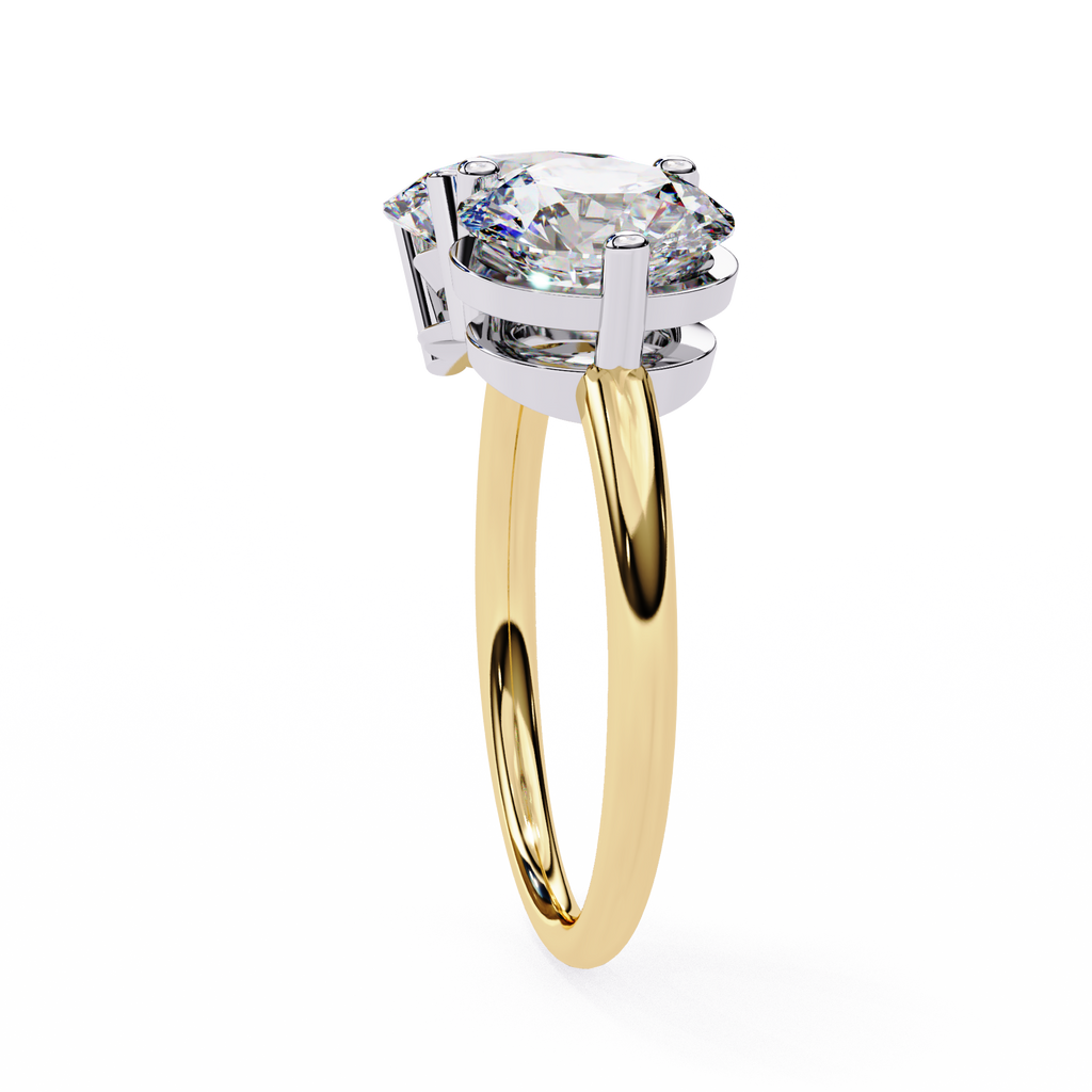 Yellow Gold Toi et Moi Oval and Round Cut Two Stone Diamond Ring