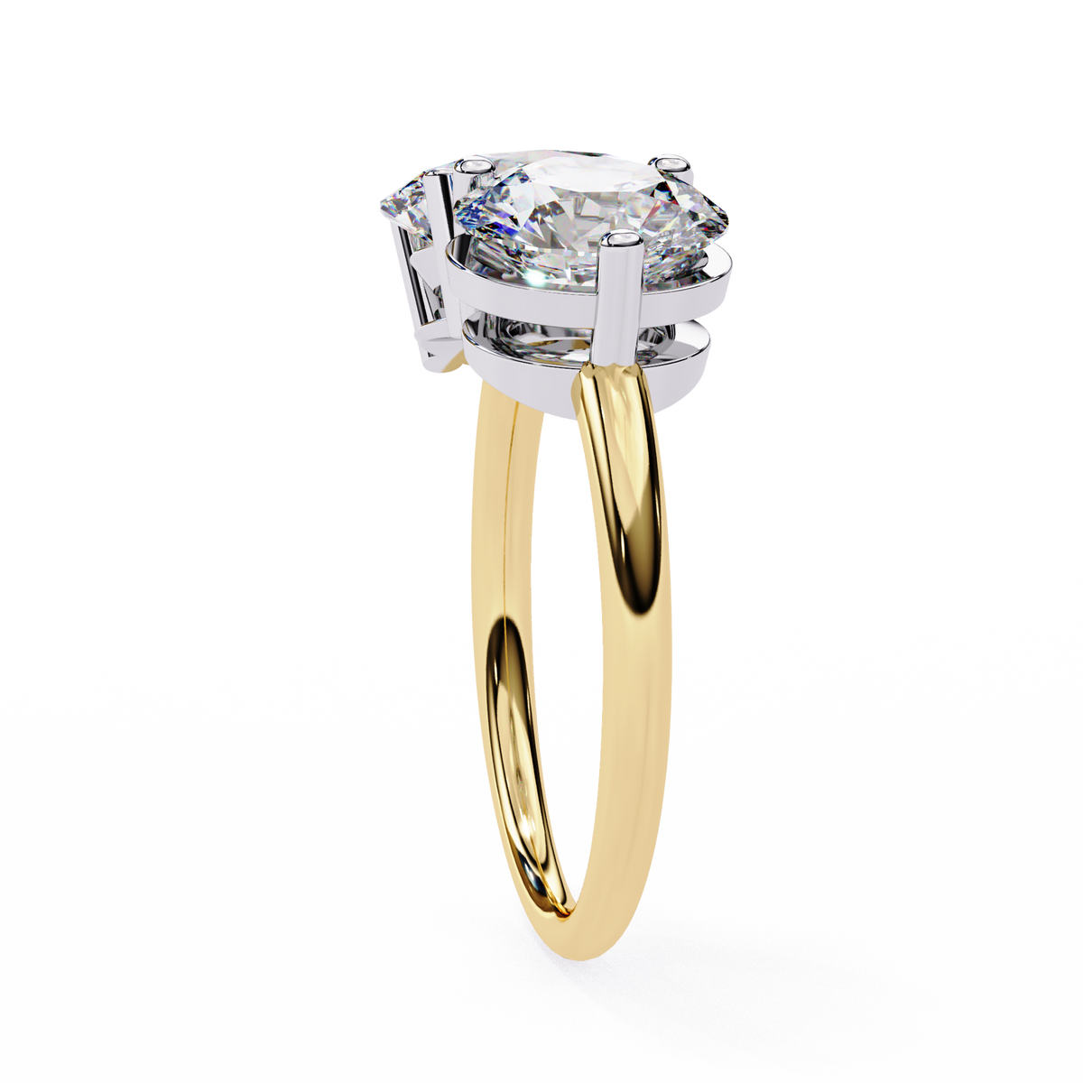 Yellow Gold Toi et Moi Oval and Round Cut Two Stone Diamond Ring