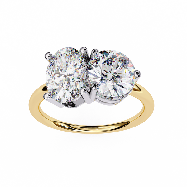 Yellow Gold Toi et Moi Oval and Round Cut Two Stone Diamond Ring