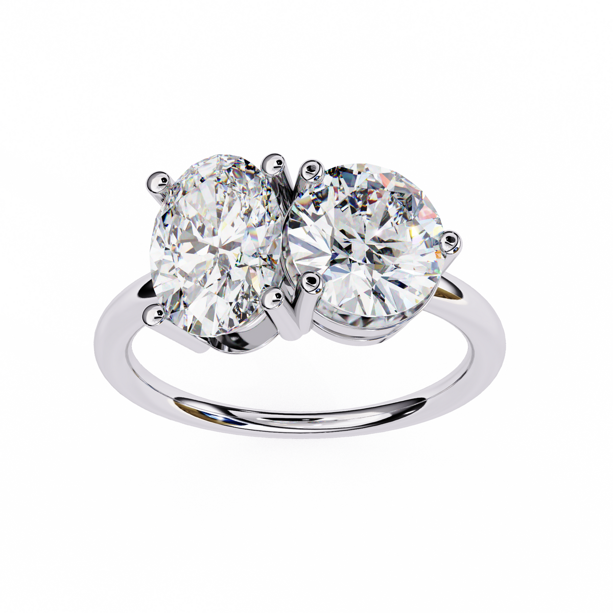 White Gold Toi et Moi Oval and Round Cut Two Stone Diamond Ring