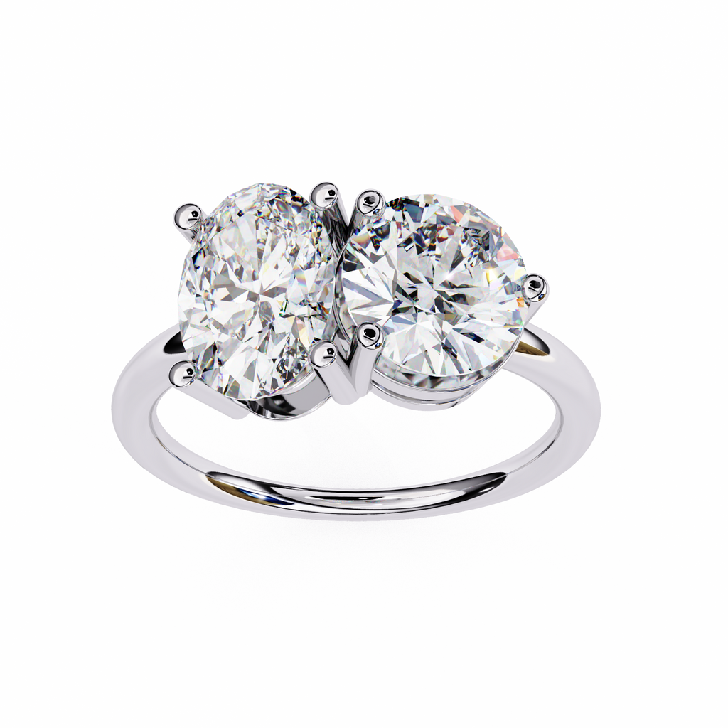 White Gold Toi et Moi Oval and Round Cut Two Stone Diamond Ring
