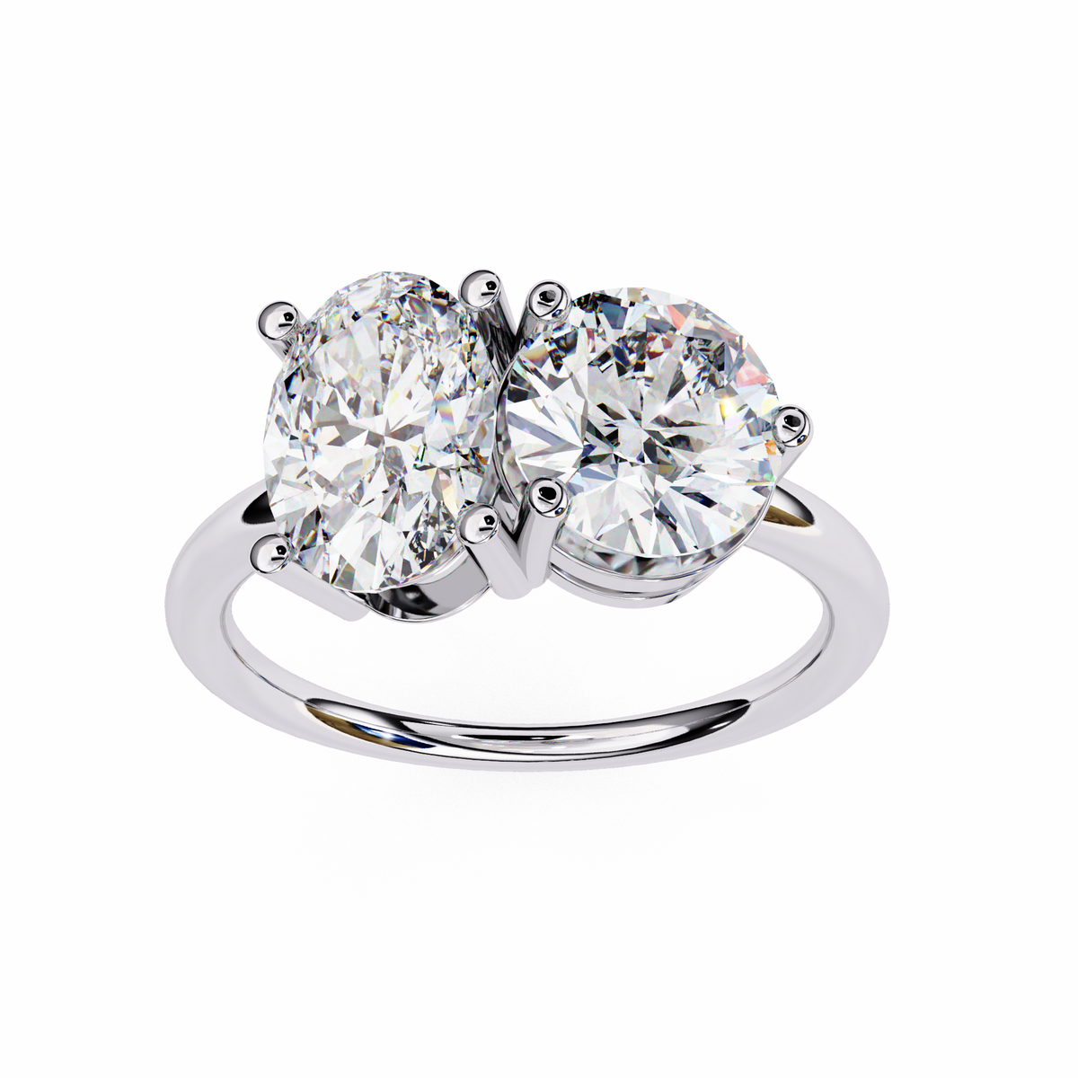 White Gold Toi et Moi Oval and Round Cut Two Stone Diamond Ring