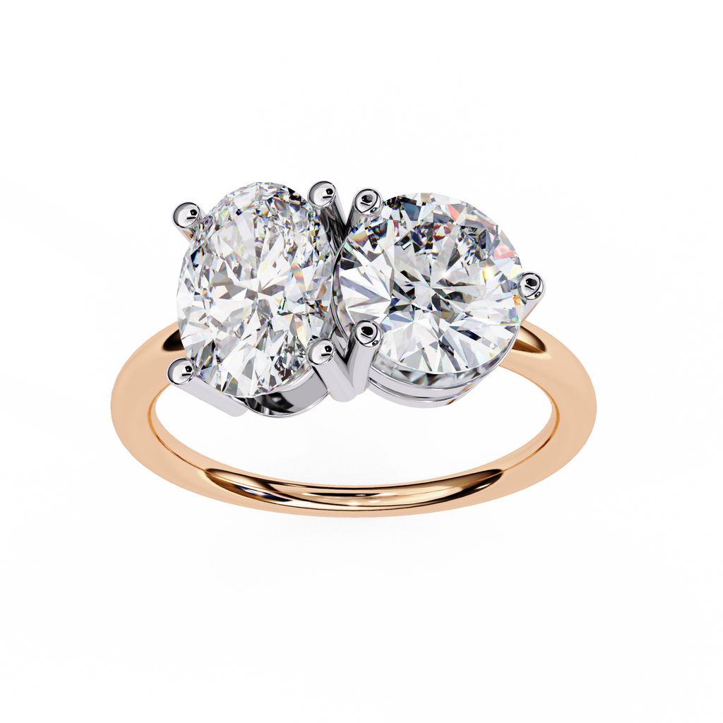 Rose Gold Toi et Moi Oval and Round Cut Two Stone Diamond Ring