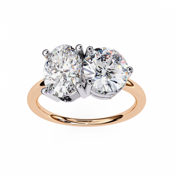Rose Gold Toi et Moi Oval and Round Cut Two Stone Diamond Ring