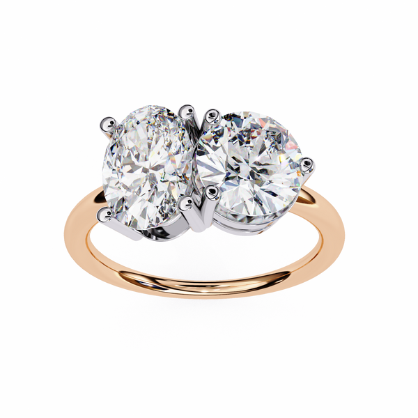Rose Gold Toi et Moi Oval and Round Cut Two Stone Diamond Ring