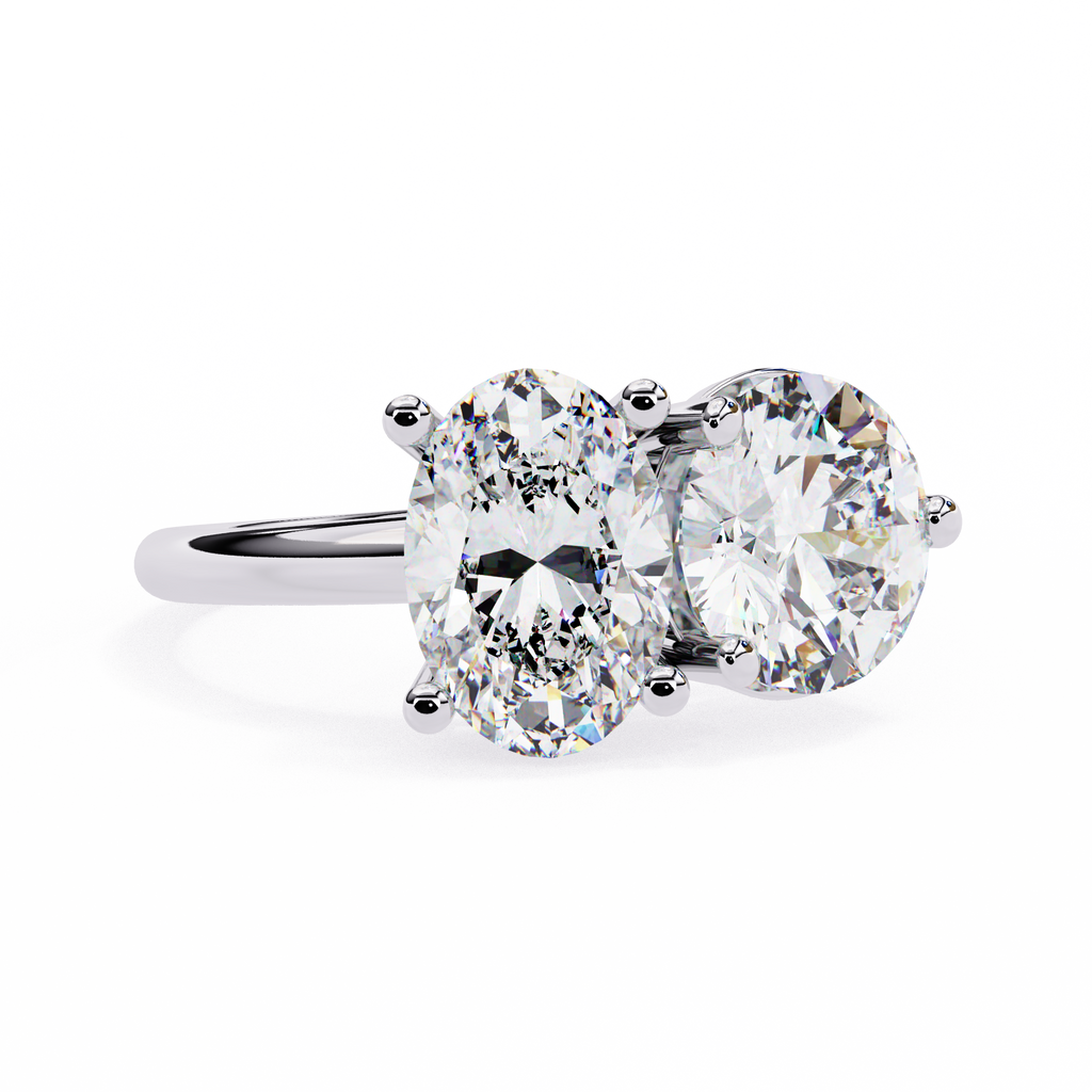 White Gold Toi et Moi Oval and Round Cut Two Stone Diamond Ring