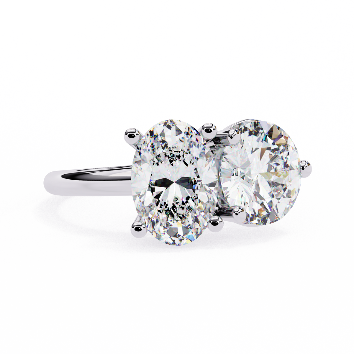 White Gold Toi et Moi Oval and Round Cut Two Stone Diamond Ring