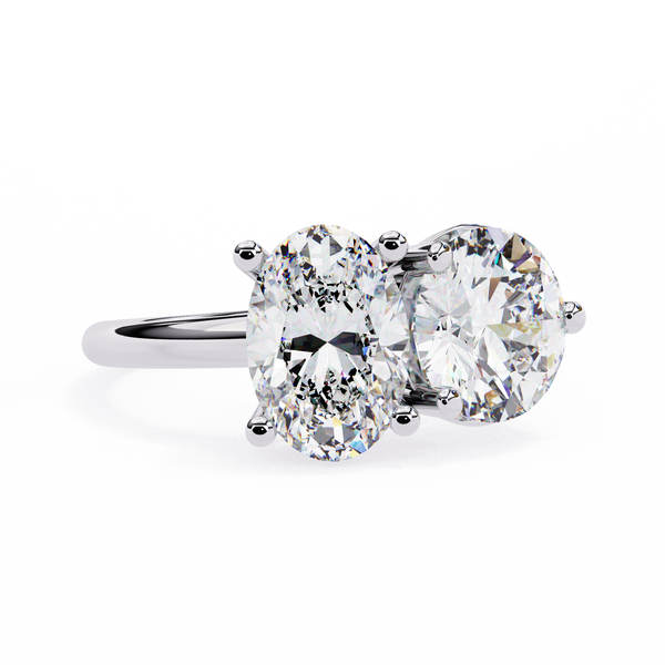 White Gold Toi et Moi Oval and Round Cut Two Stone Diamond Ring