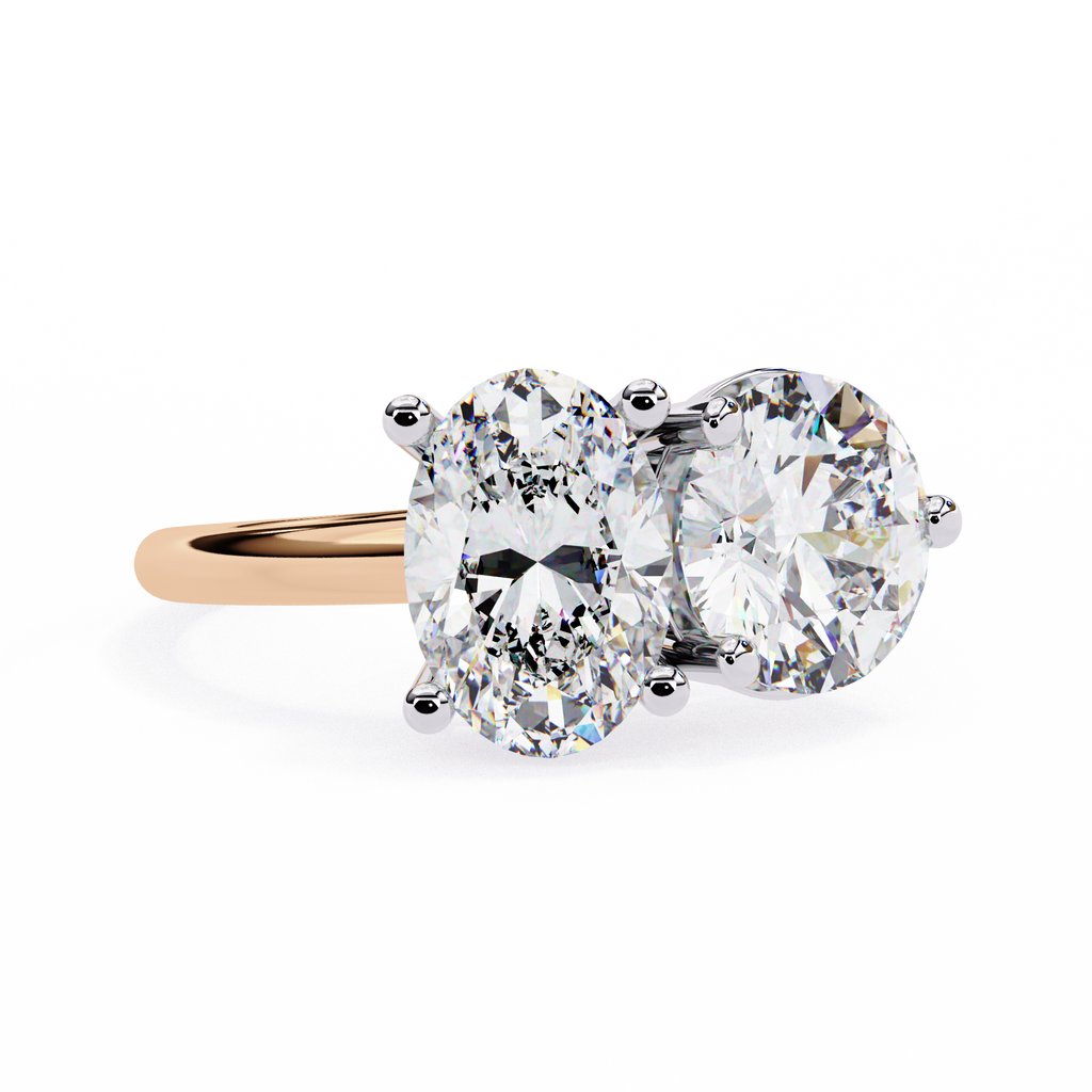 Rose Gold Toi et Moi Oval and Round Cut Two Stone Diamond Ring